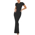 thumbnail image 1 of Diconna Robe Moulante Longue pour Femmes, Couleur Unie, Col Ras du Cou, Manches Courtes, Robe d'Été pour Soirée et Fête, 1 of 6