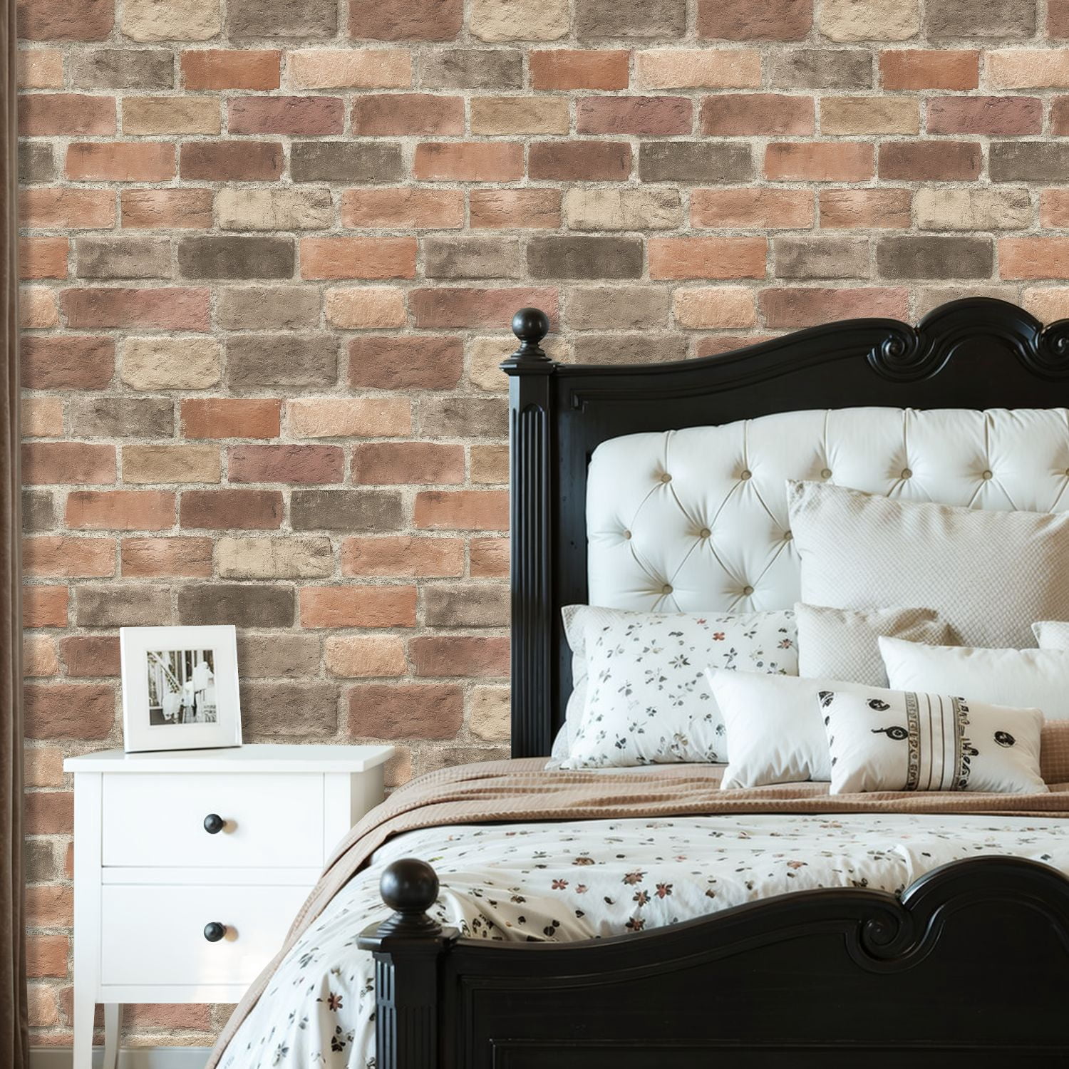 Peel and Stick Wallpaper Rustic Brick Wall Textured Surface Warm Earthy Tones Wall Mural 23.6in x 9.8ft Self Adhesive Removable Wall Paper Renter Friendly Wallpaper for Nursery Bedroom Cabinets