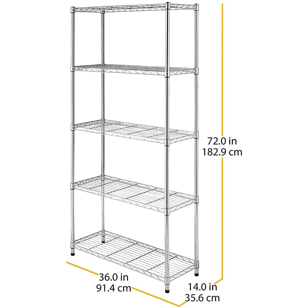 Whitmor Adjustable 36"W x 14"D x 72"H 5-Shelf Freestanding Storage Shelves, Chrome, Adult Use