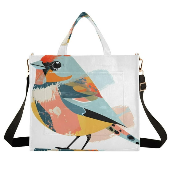 Colorful Of Birds Corduroy Tote Bag Handbag Large Messenger Bag Shoulder Crossbody Zipper Bag Purse