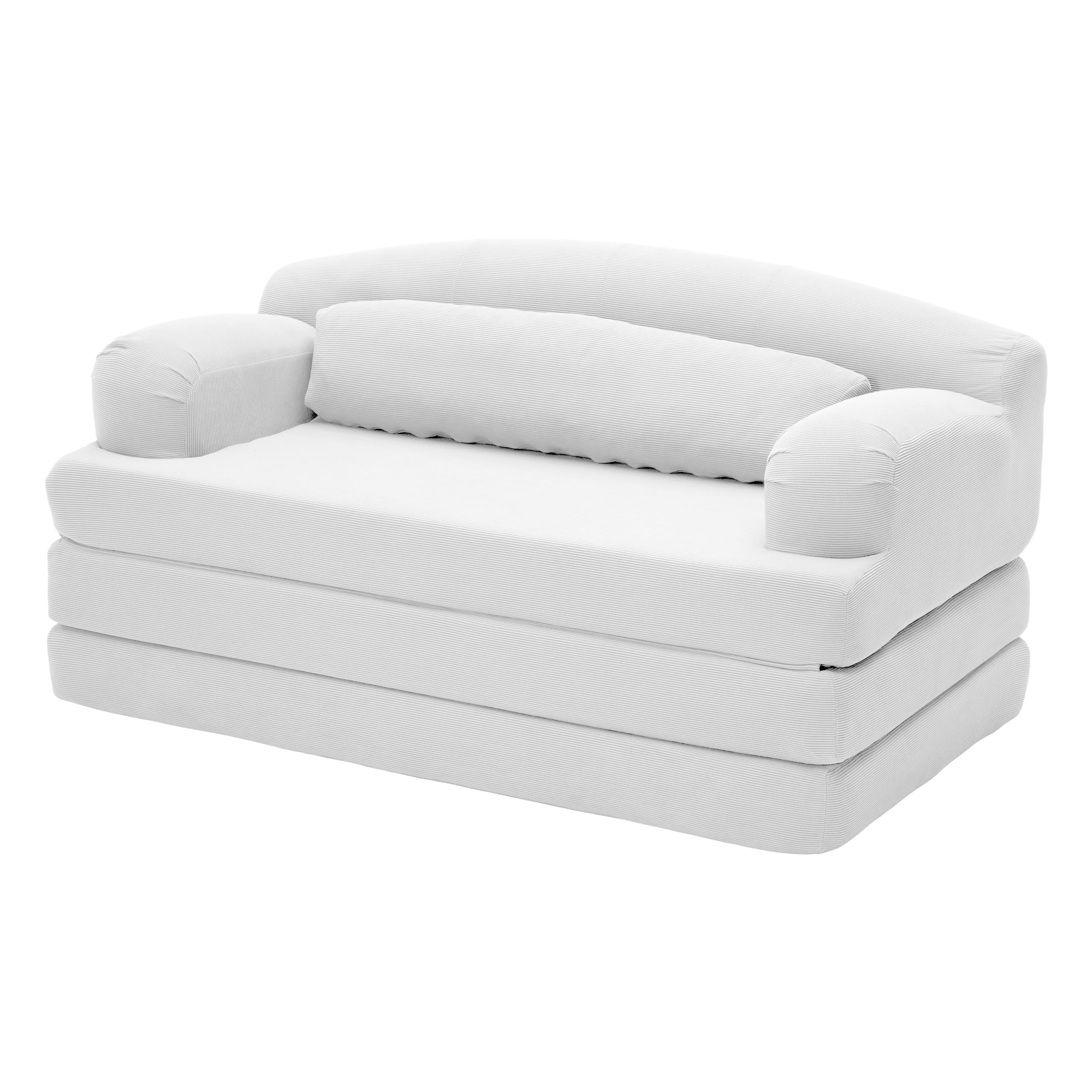 Leumius Futon Sofa Bed, Convertible Sofa Bed,Folding Boneless Couches,Low-Profile Boneless Couch for Living Room,15.8" H Low Seat Small 57" Foldable Floor Sleeper Mattress Lounge Space‑Saving,White