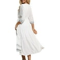 thumbnail image 3 of Boho Embroidered Floral Dress European Ethnic Style 3/4 Sleeve V Neck Midi Dresses for Women Summer Bohemian Dress, 3 of 6
