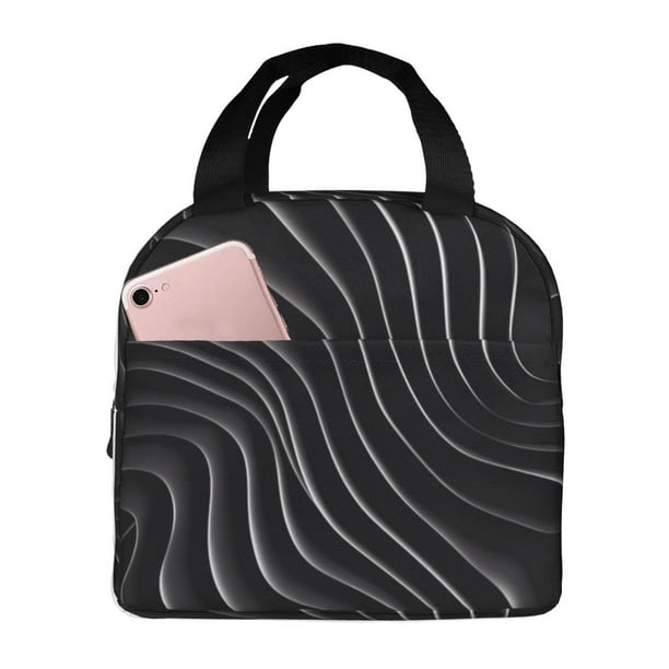 Easygdp Abstract Black And White Waves Bolsa Térmica Premium - Tela Oxford Impermeable, Gran Capacidad, Bolsillo Frontal, Unisex para Trabajo, Escuela, Actividades al Aire Libre y Picnics