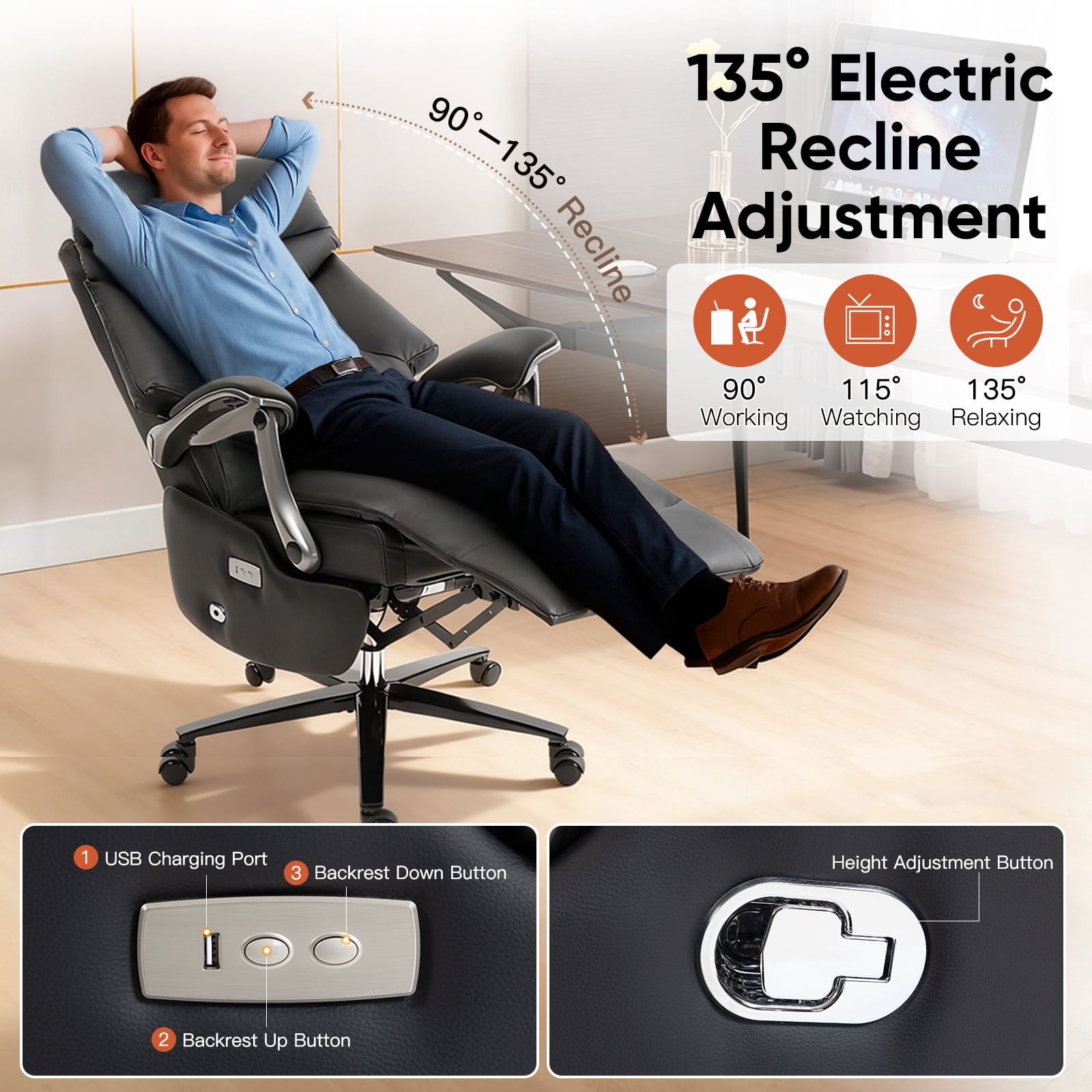 AVAWING Electric Executive Office Chair with Footrest, Comfortable Ergonomic Recliner Chair, Black