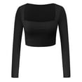 thumbnail image 6 of UJNDER Womens Square Neck Open Umbilical Top Long Sleeve Slim Fit Short T Shirt Crop Tops for Women Black XL, 6 of 7