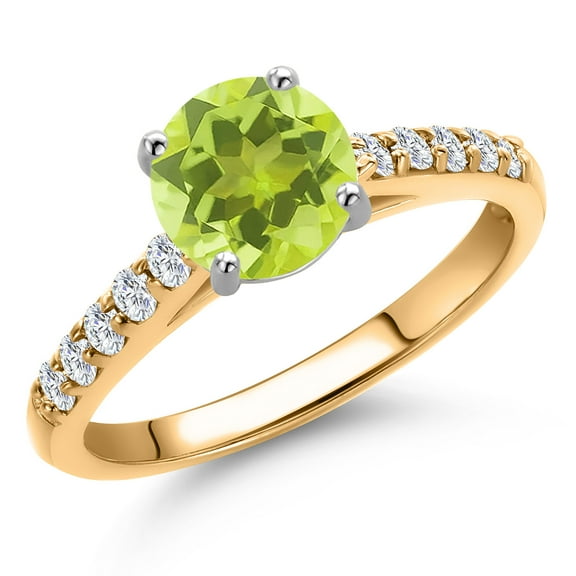 Gem Stone King 10K Two Tone Gold Yellow Lemon Quartz and Lab Grown Diamond Engagement Ring for Women | 1.40 Cttw | Round 7MM | Gemstone Birthstone | Size 7