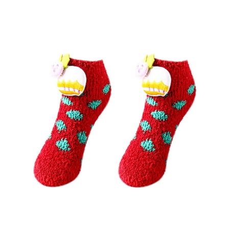 

2pcs Adults Kids Parent-offspring Warm Christmas Style Socks Polyester Cartoon Anti-slip Stereo Doll Floor Socks 3