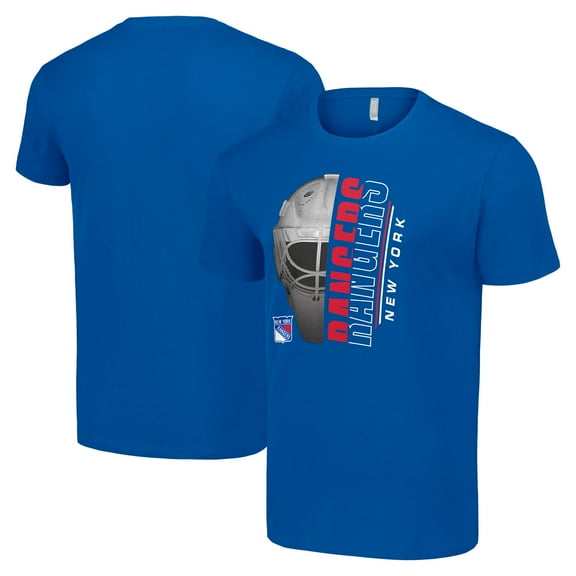 Men's Starter Blue New York Rangers Half Helmet Logo T-Shirt