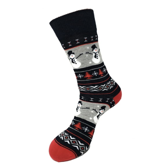 Men's Holiday Novelty Fun Dress Socks - Snowmen - Red Heel & Toe - 1 Pair