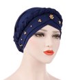 thumbnail image 2 of Cheers.US African Women Turban Cap Beaded Headscarf Beanie Twisted Braid Wrap Hat Faux Pearl Headwrap, 2 of 2