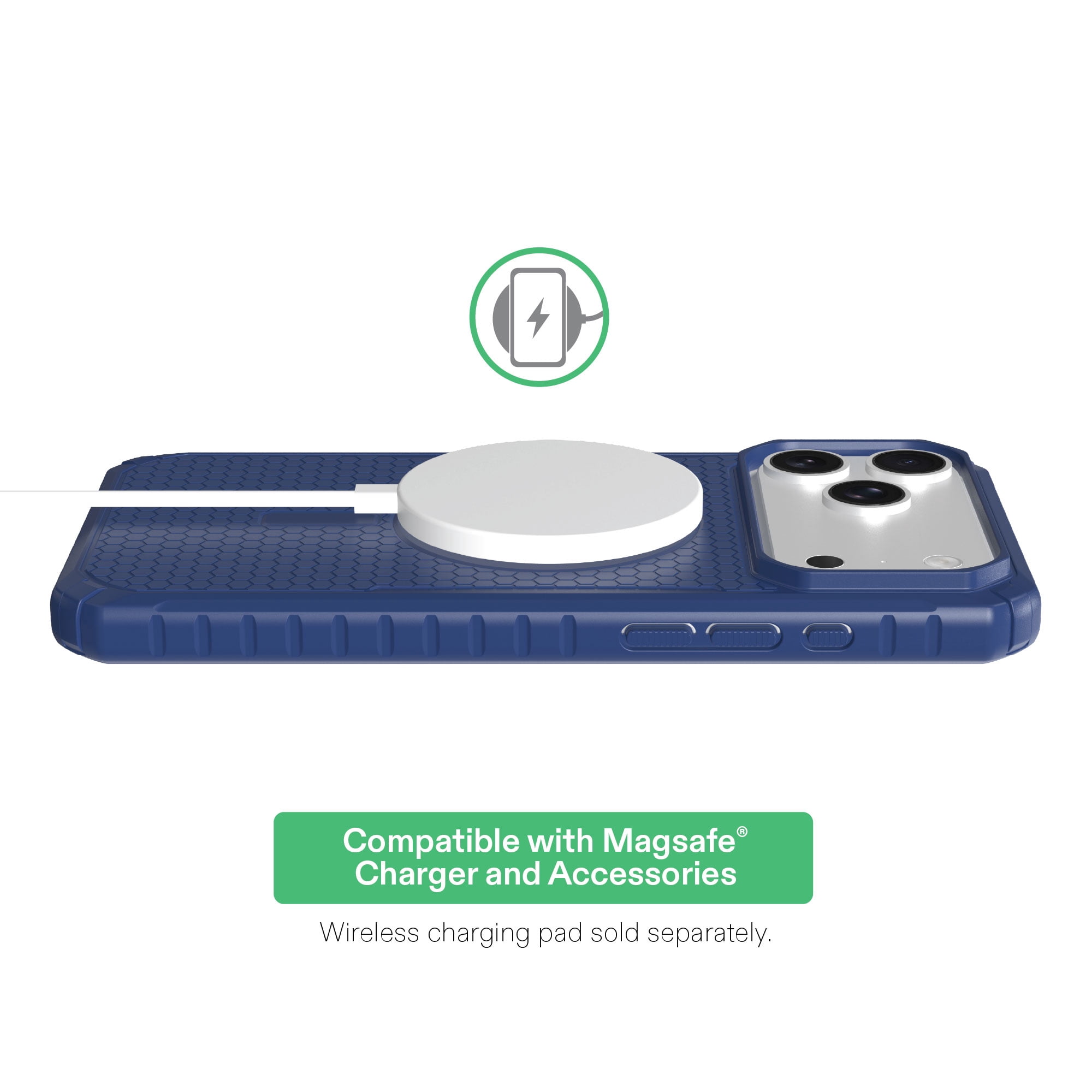 onn Honeycomb Dual-Layer Phone Case for iPhone 18 Pro Max / 17 Pro Max, MagSafe Compatible - Blue