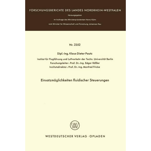 Einsatzmöglichkeiten Fluidischer Steuerungen, (Paperback)
