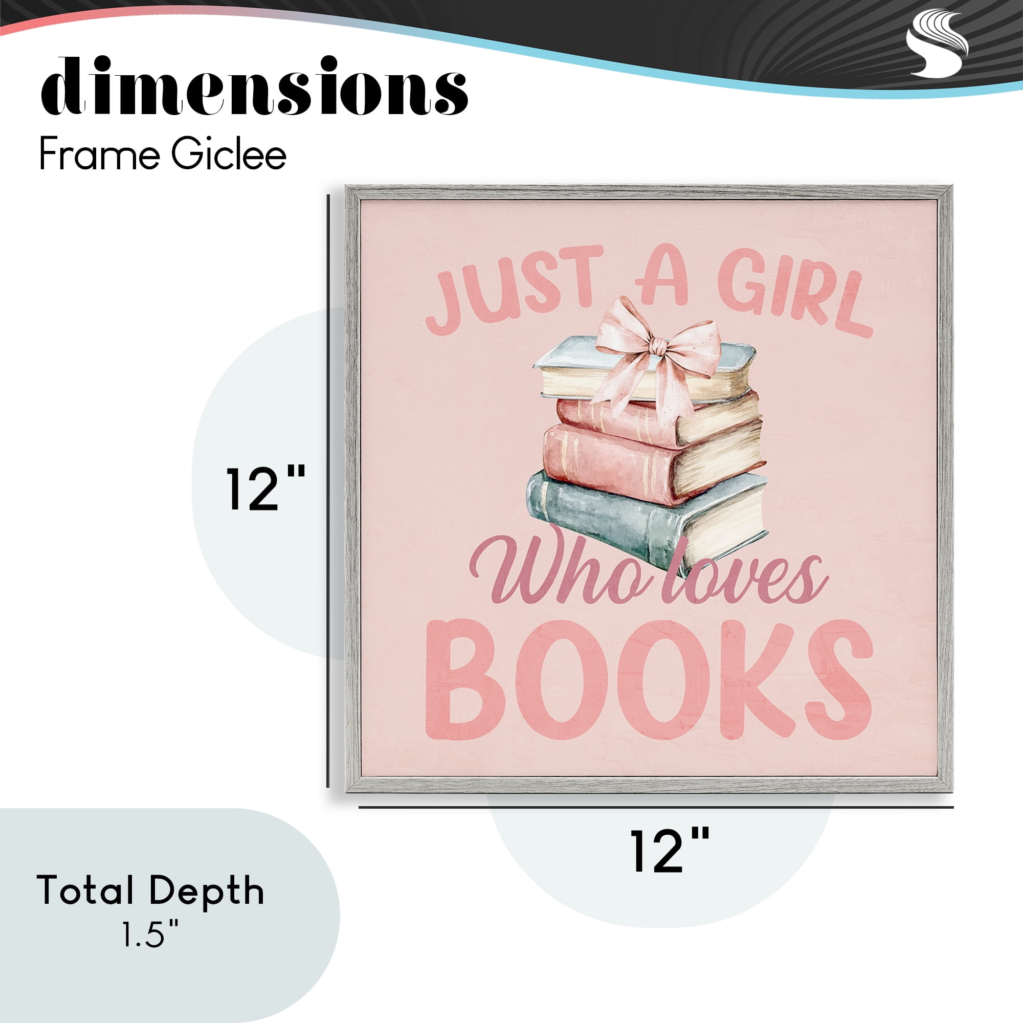 Reader Girl Who Loves Books Gray Framed Giclee Art, design by Kim Allen