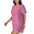 thumbnail image 2 of Kdxio Pink Gingham Print Pajamas Sets for Women Short-Sleeved Pjs with Lounge Shorts Two Piece Sleepwear S-4XL, 2 of 8