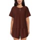 thumbnail image 1 of Balery Brown Conjunto de Pijama para Mujer con Estampado, Dos Piezas de Manga Corta y Shorts, Ropa de Dormir Suave con Cuello Redondo y Bolsillos-XX-Large, 1 of 6