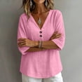 thumbnail image 4 of LEKWK Linen Tops for Women 3/4 Sleeve V Neck Casual Shirts Lightweight Loose Fit Solid Comfy T-Shirt Summer Travel Vacation Outfits, 4 of 7