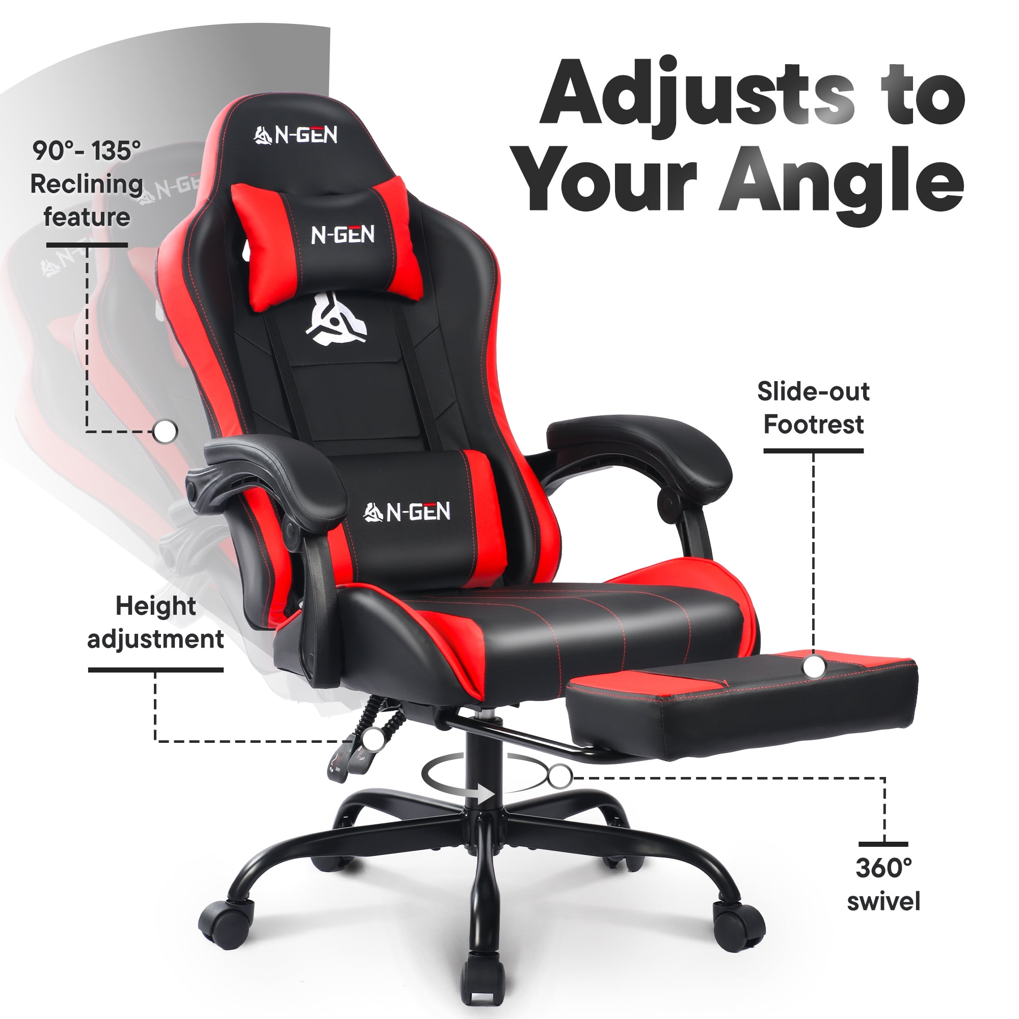 CELTOSS Red Office Gaming Chair with Footrest & Lumbar Support, Ergonomic Adjustable Computer Chair with Swivel Seat & Headrest