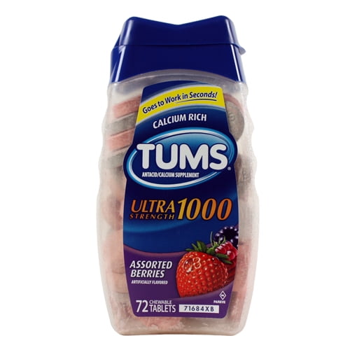 Tums Ultra 1000 Antacid/Calcium Supplement, Assorted Berries, 72 ct