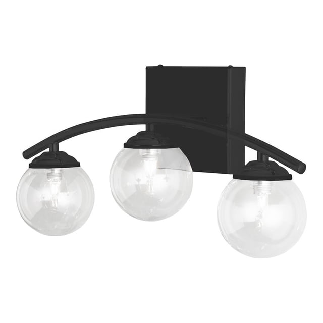 Dainolite Vanda 3-Light 75W Traditional Metal Vanity Light in Matte Black/Clear