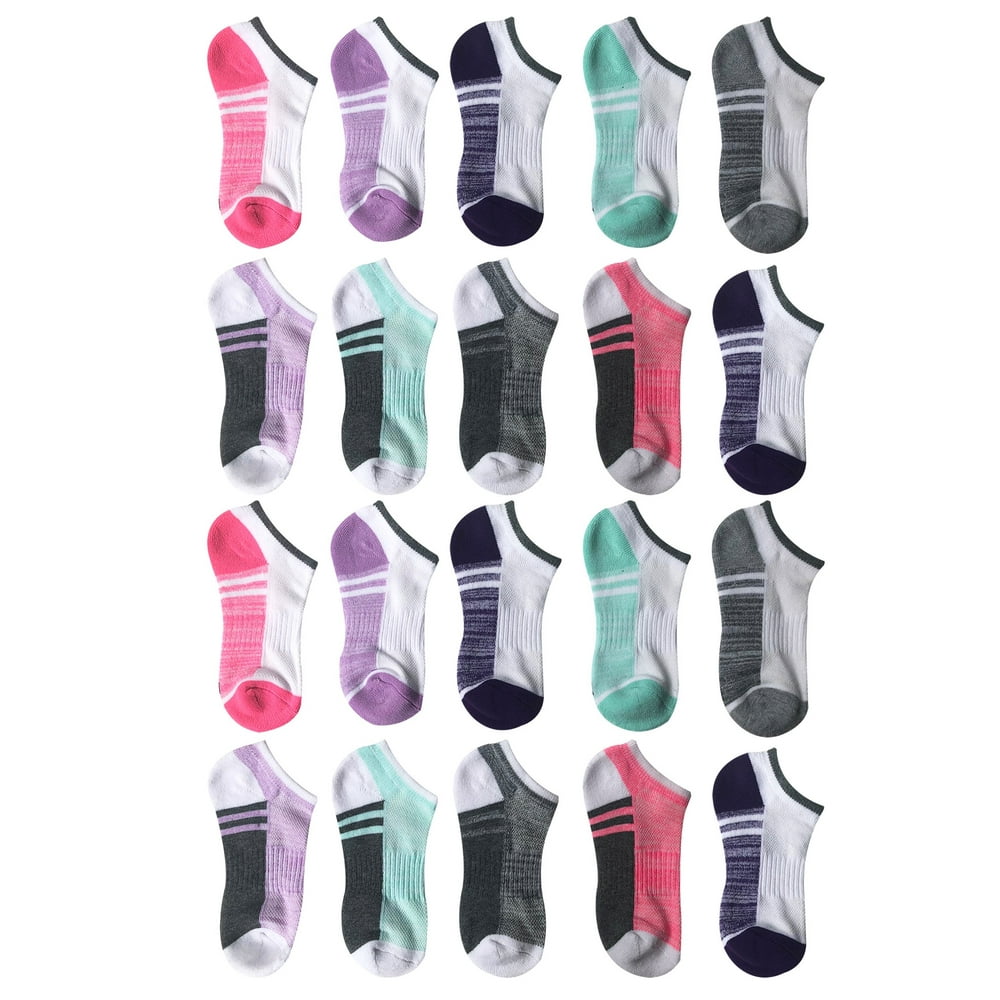 Athletic Works Athletic Works Girls No Show Socks 20Pack, Sizes SL