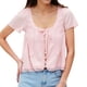 thumbnail image 1 of Camiseta de encaje con aberturas para mujer a la moda - Cuello redondo, lazo y manga corta, 1 of 6