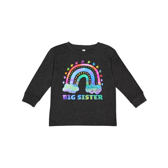 Inktastic Big Sister Watercolor Rainbow with Clouds Girls Long Sleeve Toddler T-Shirt