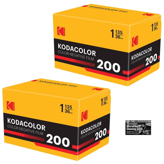 Kodak Kodacolor 200 Color Negative Film 35mm Roll Film, 36 Exposures - 2-Pack with Microfiber Cleaning Cloth