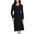 thumbnail image 1 of Vestido de punto acanalado de manga larga para mujer INSPIRE CHIC, escote en V, suéter ligero, elegante, vestido plisado, color negro, 1 of 6
