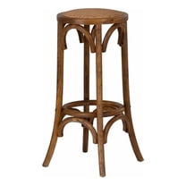 Maklaine Round Backless Bar Stool Woven Seat in Walnut Brown Finished Wood