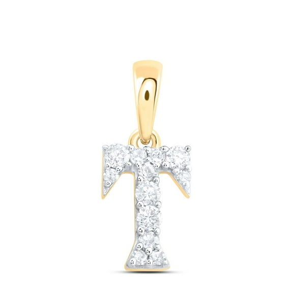 10K Yellow Gold Diamond Women's Block Font Initial T Mini Letter Pendant 1/10 CT