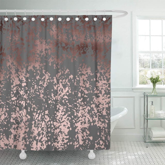 Cortina de Ducha moderna ABPHQTO Glam con Pinceladas de Oro Rosa sintético abstracto y Pinceladas grises 160x180 cm