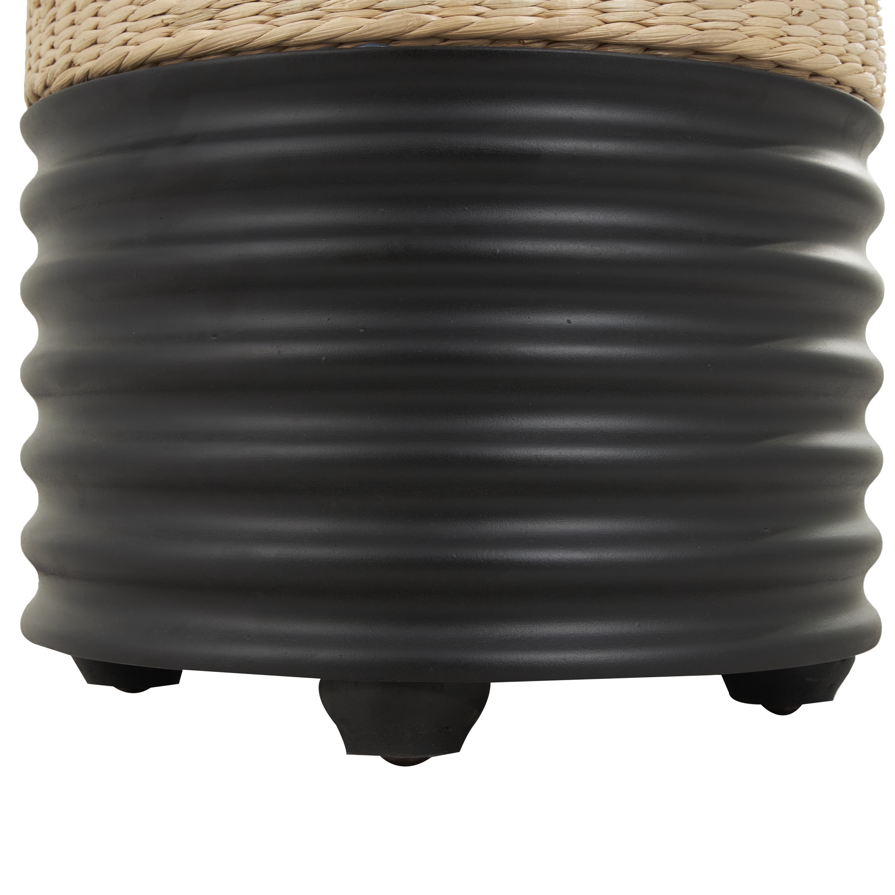 DecMode Wooden Geometric Handmade Woven Two-Toned Stool with Seagrass Top, Black