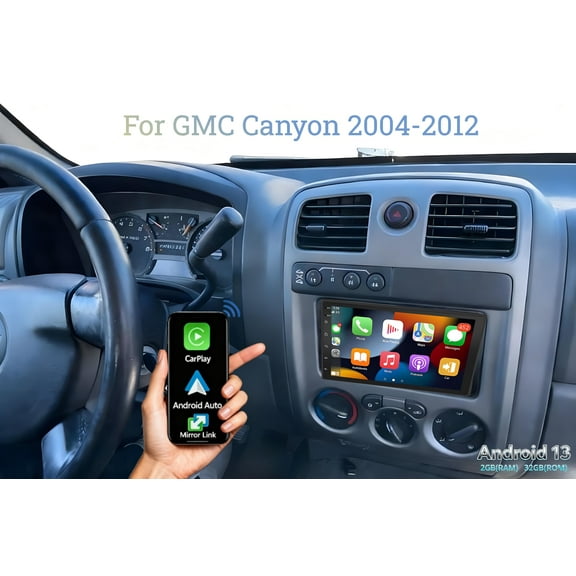 Corfhy Double DIN Radio for GMC Canyon 2004-2012 Upgrade, Fit for Carplay Android Auto 7 inch Touch Screen Android 13 Support SWC GPS Navigation WiFi BT, 2 32G