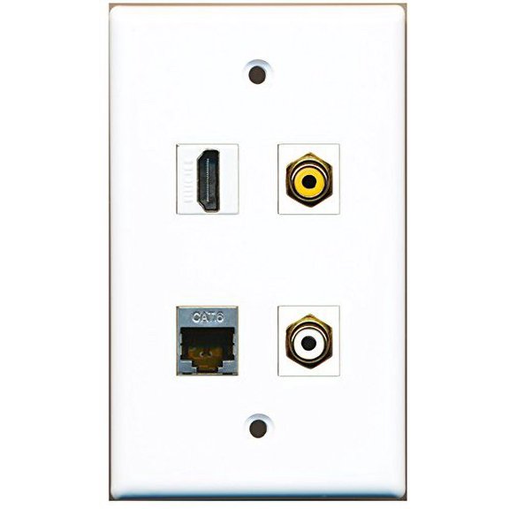 RiteAV - 1 Port HDMI 1 Port RCA White 1 Port RCA Yellow 1 Port Shielded Cat6 Ethernet Wall Plate