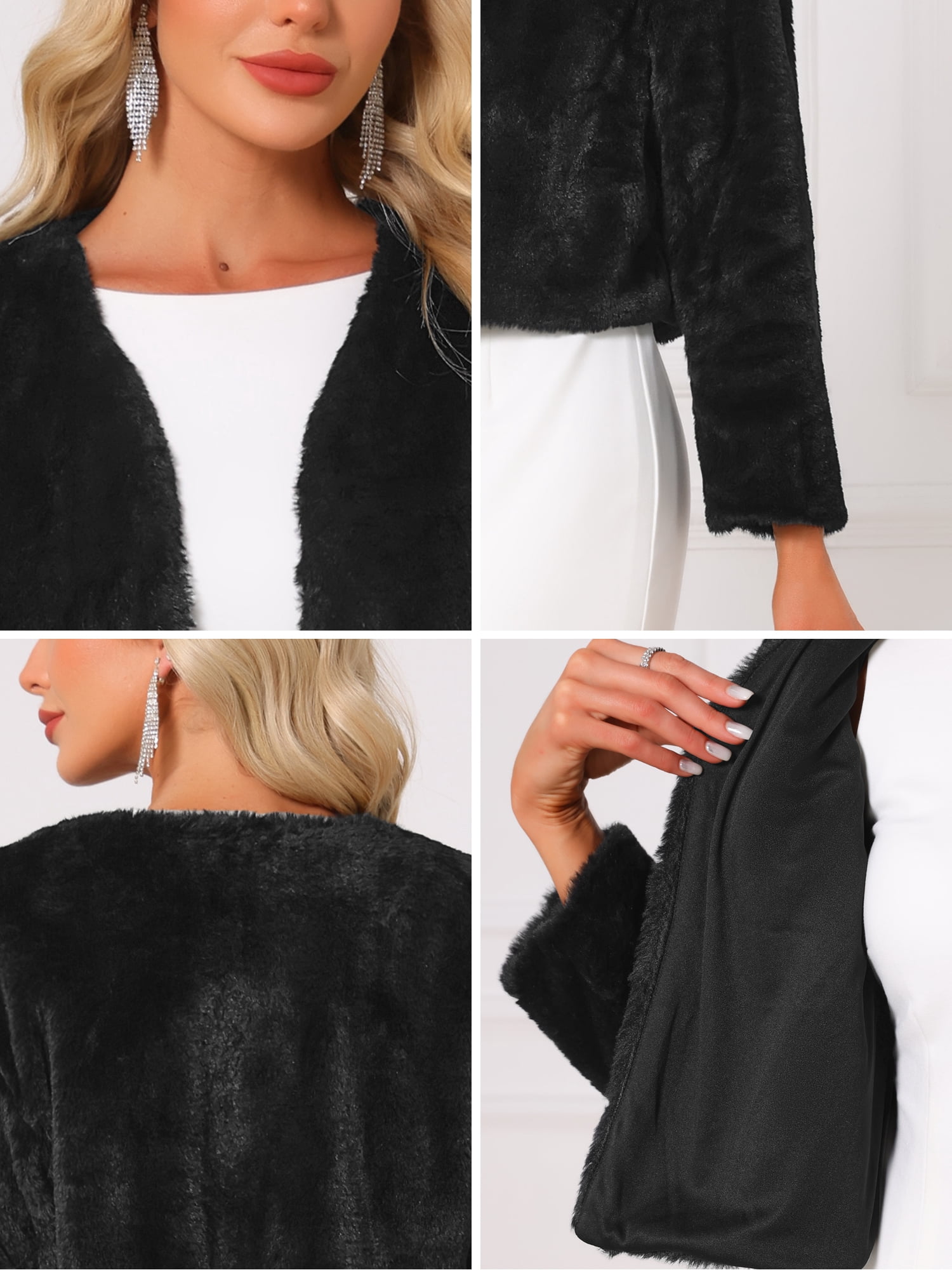 DARING DIVA Women's Elegant Faux Fur Shrug Formal Jacket XL Black