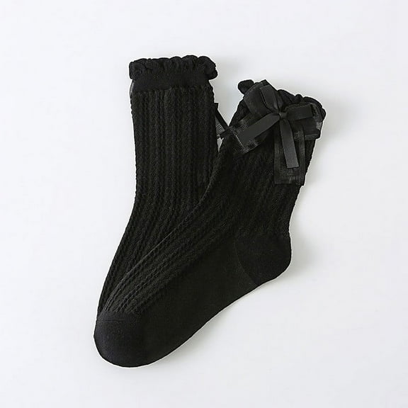 Fgnfyis Women's Socks Socks Socks with Double Layer Ruffle and Bow Detail Mid Calf Socks Black One Size