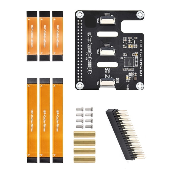 YIEMEEN 2 Port PCIe to 2CH PCIe FFC HAT PCle Expansion Board For RPi 5 with Versatiled Project Development
