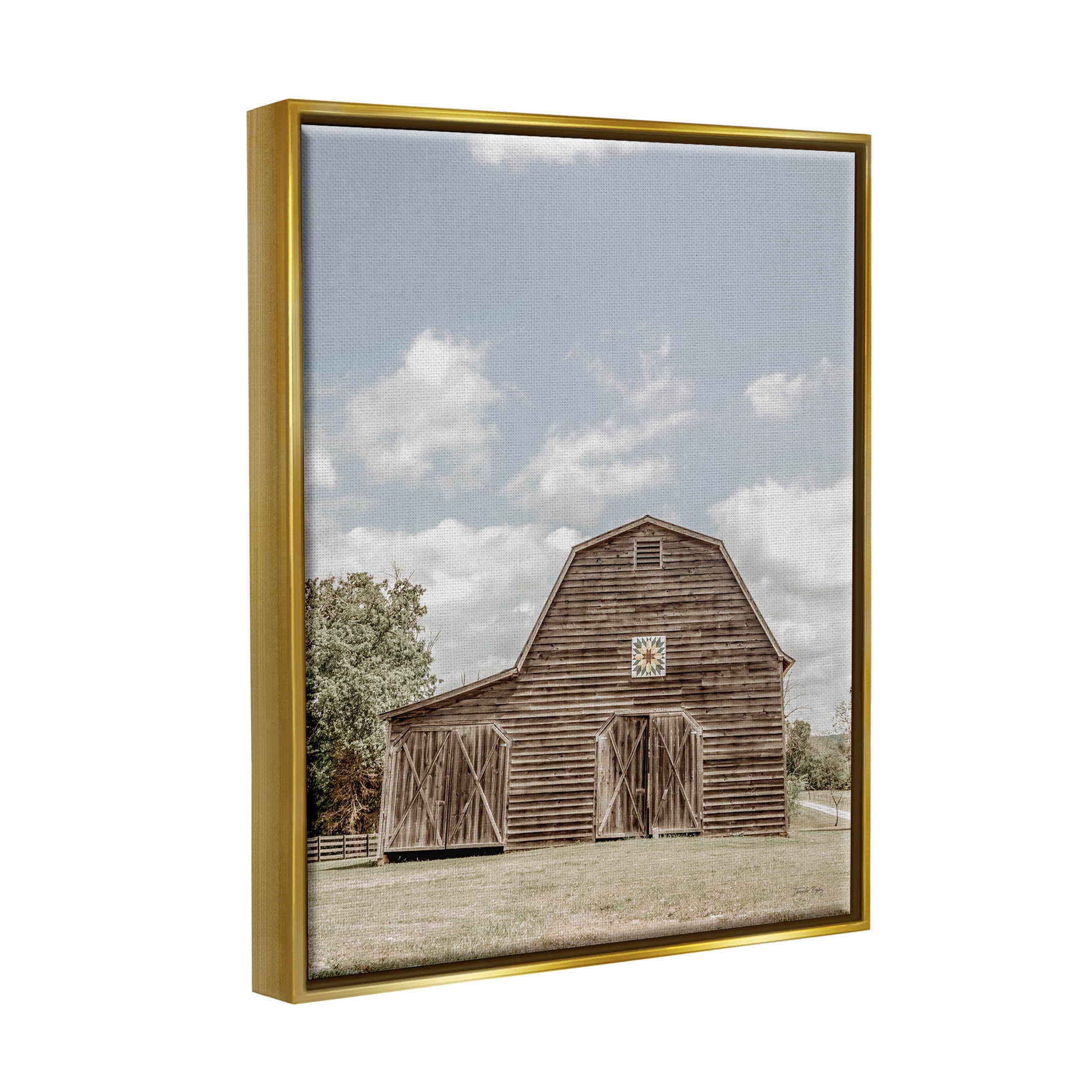 Peaceful Country Barn Farmland Landscape Photograph Metallic Gold Framed Art Print Wall Art