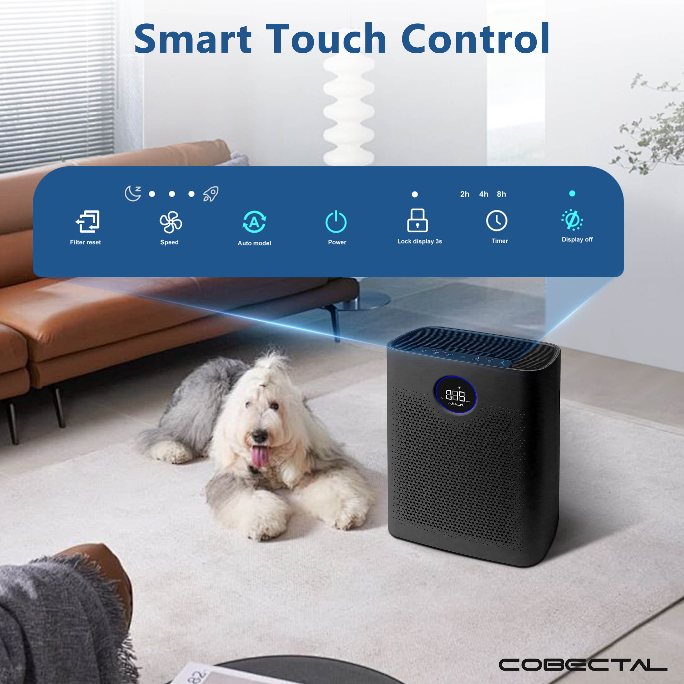 Cobectal H14 Air Purifiers for Home Large Room, HEPA Air Purifier ZQA-8000A Suitable for Bedroom Pet, Black