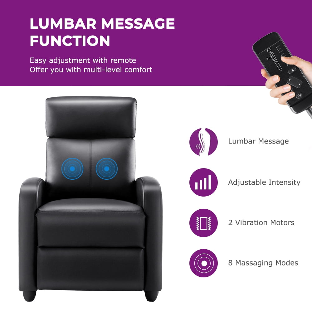 EDX Massage Recliner Chair, Small Recliner Sofa Chair with Padded Seat and Massage Backrest for Home Theater Living Room, Black