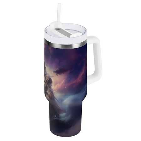 

JSTEL Lion in Nebula 40 oz Tumbler Stainless Steel Water Bottle Vacuum Insulated Cup with Straw Lid & Handle For Travel Car Cup Holder