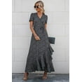 thumbnail image 7 of PRETTYGARDEN Women's Summer Wrap Maxi Dress Casual Boho Floral V Neck Short Sleeve Ruffle Hem Split Beach Long Dresses, 7 of 7