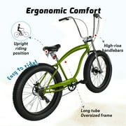 Tracer Avalon GT7 26 Beach Cruiser Bike, Hi-Ten Steel Frame, Matte Green, 7 Speed, Disc Brake, for Men
