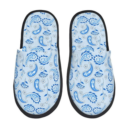 Balery Winter Paisley Pattern Slient Indoor Furry Fleece Comfort House Shoes Soft Non-Slip Home Shoes Cotton slippers House Slippers-- Large