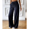 thumbnail image 2 of SWSMCLT Women's High Waisted Pants Ribbed Knit Drawstring Full Length Pants Long Lounge Casual Pants Wide Leg Pocket Loose Fit Elastic Navy Small, 2 of 5