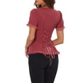 thumbnail image 3 of CAMISA VICTORIANA INSPIRE CHIC PARA MUJER CON ESCOTE CORAZÓN Y MANGAS ABULLONADAS, BLUSA GÓTICA CON LACITOS PARA HALLOWEEN, TALLA XS, ROJO SANDÍA, 3 of 6