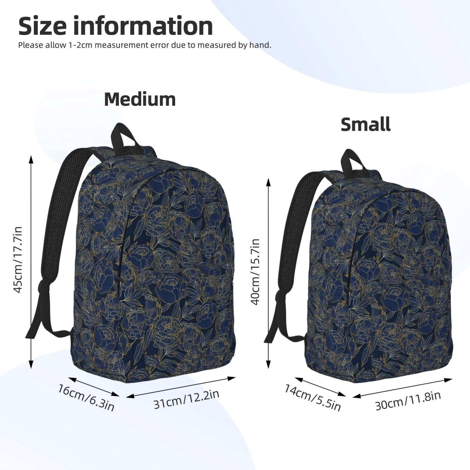 Travel Laptop Backpack - Golden Peonies Lightweight Canvas Backpack, Wear Resistant Computer Backpack Bag Fit {sizeName} Laptop for Men Women with Adjustable Padded Shoulder Straps