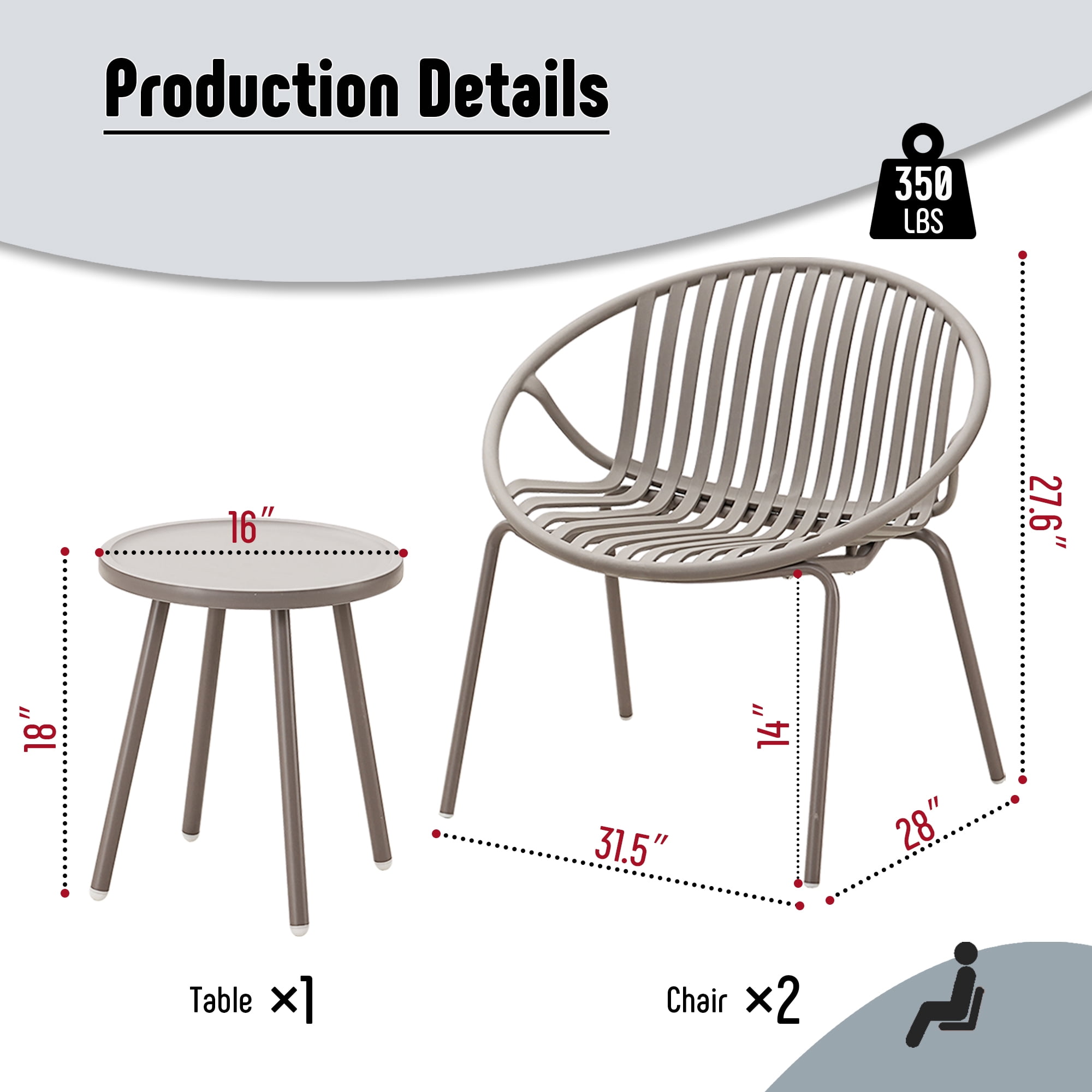 Werph Patio Furniture Set, 3 Pieces Outdoor Furniture with Bistro Table and Chairs Set of 2，Outdoor Patio Set with Porch Chairs and Table,Deck Conversation Set for Garden Poolside