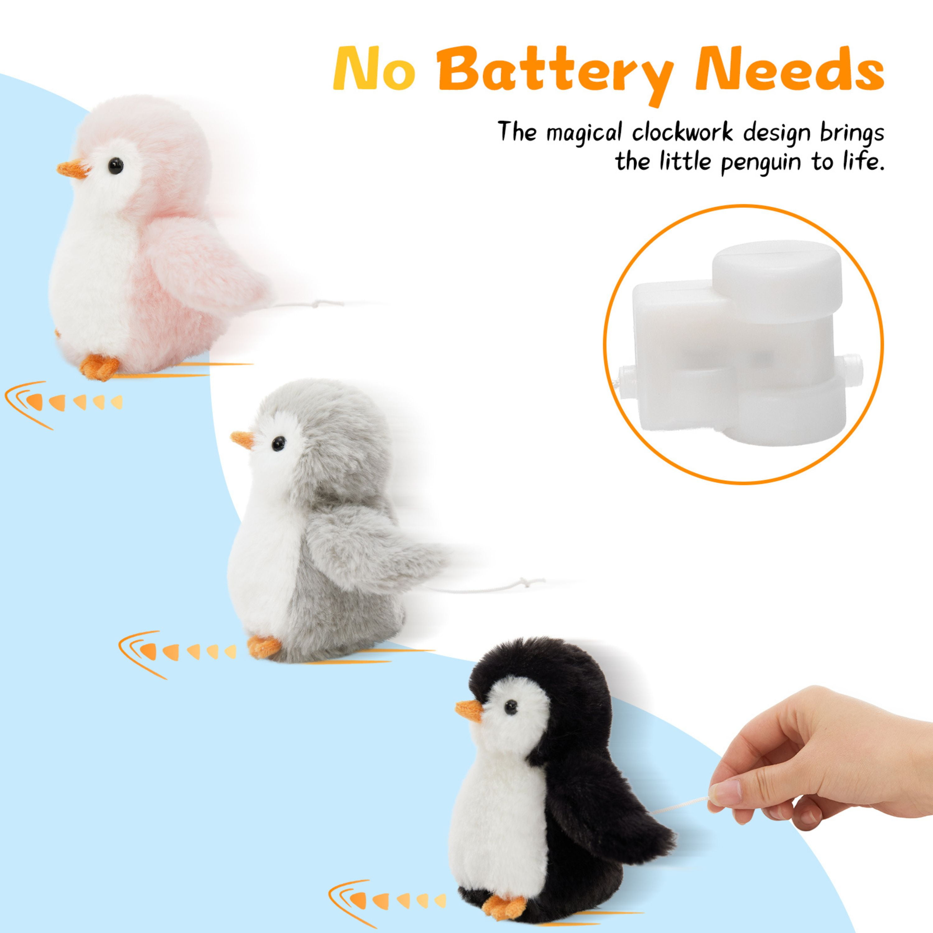 Muiteiur 4 Pieces 14'' Wind Up Penguin Stuffed Animals Mommy Penguin Plush Toy with 3 Babies