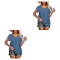 thumbnail image 3 of Camiseta de algodón sweethay holgada de encaje color sólido para mujer verano Azul claro XL 2Conjunto, 3 of 6